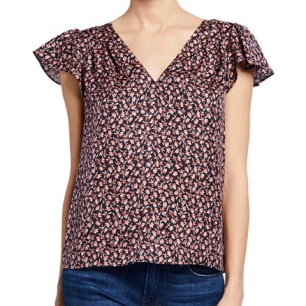 Rebecca Taylor Francesca Floral Flutter Sleeve Silk Blend Blouse Size 2